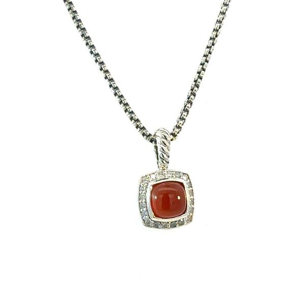 David Yurman Carnelian Diamonds Chain Necklace 16" 7 mm Silver Estate DY658 - Picture 3 of 8